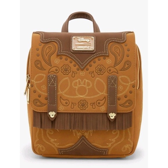 NEW‎ Loungefly Cowgirl Western Minnie Mouse Cow Print Interior Cosplay Backpack